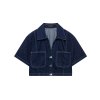 Collar denim short sleeved shirt+double breasted skirt pants set