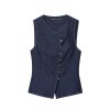 European and American double breasted denim vest+casual wide leg pants set for women