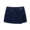Collar denim short sleeved shirt+double breasted skirt pants set