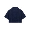 Collar denim short sleeved shirt+double breasted skirt pants set