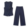 European and American double breasted denim vest+casual wide leg pants set for women
